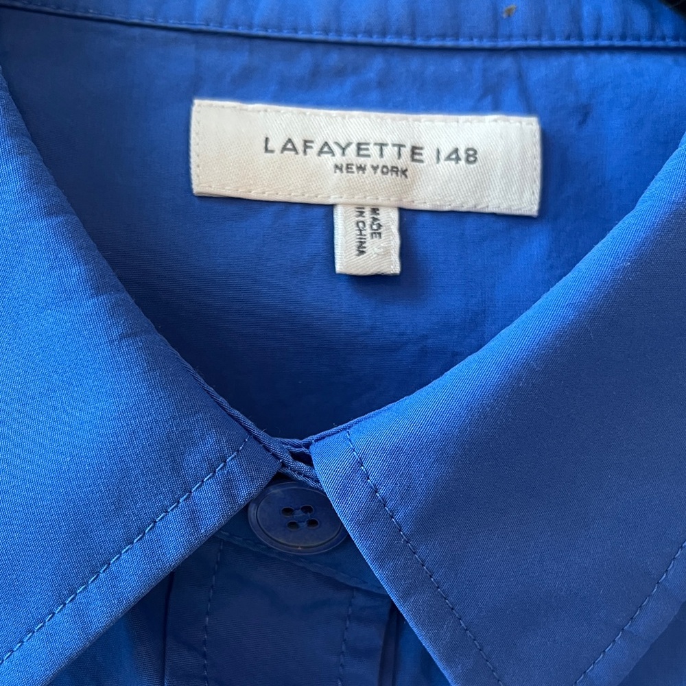 Lafayette 148 New York Women’s Cobalt Blue Cotton Shirt size M/L - Picture 6 of 7